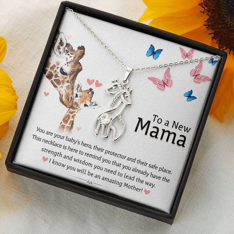 To New Mama-You Are Your Baby's Hero Giraffe Necklace