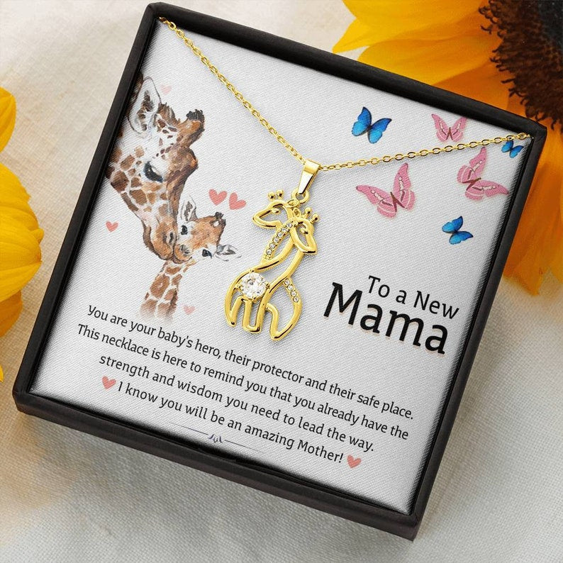 To New Mama-You Are Your Baby's Hero Giraffe Necklace