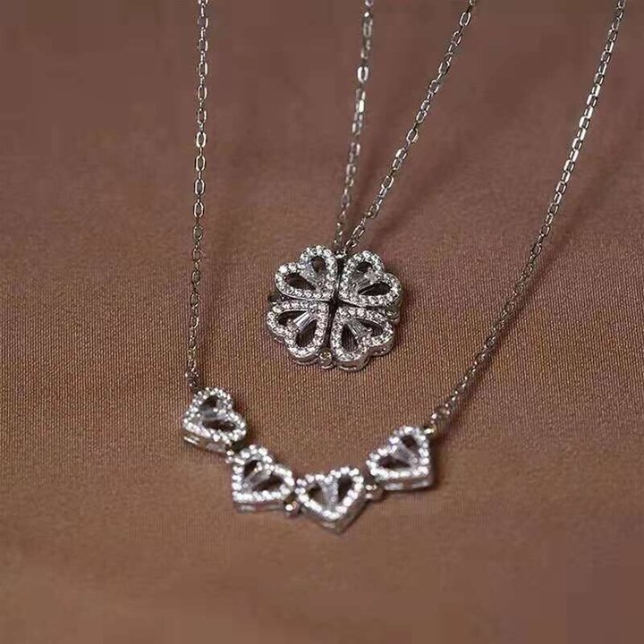 To My Daughter-Four Leaf Clover Necklace Dainty Magnetic Heart Necklace