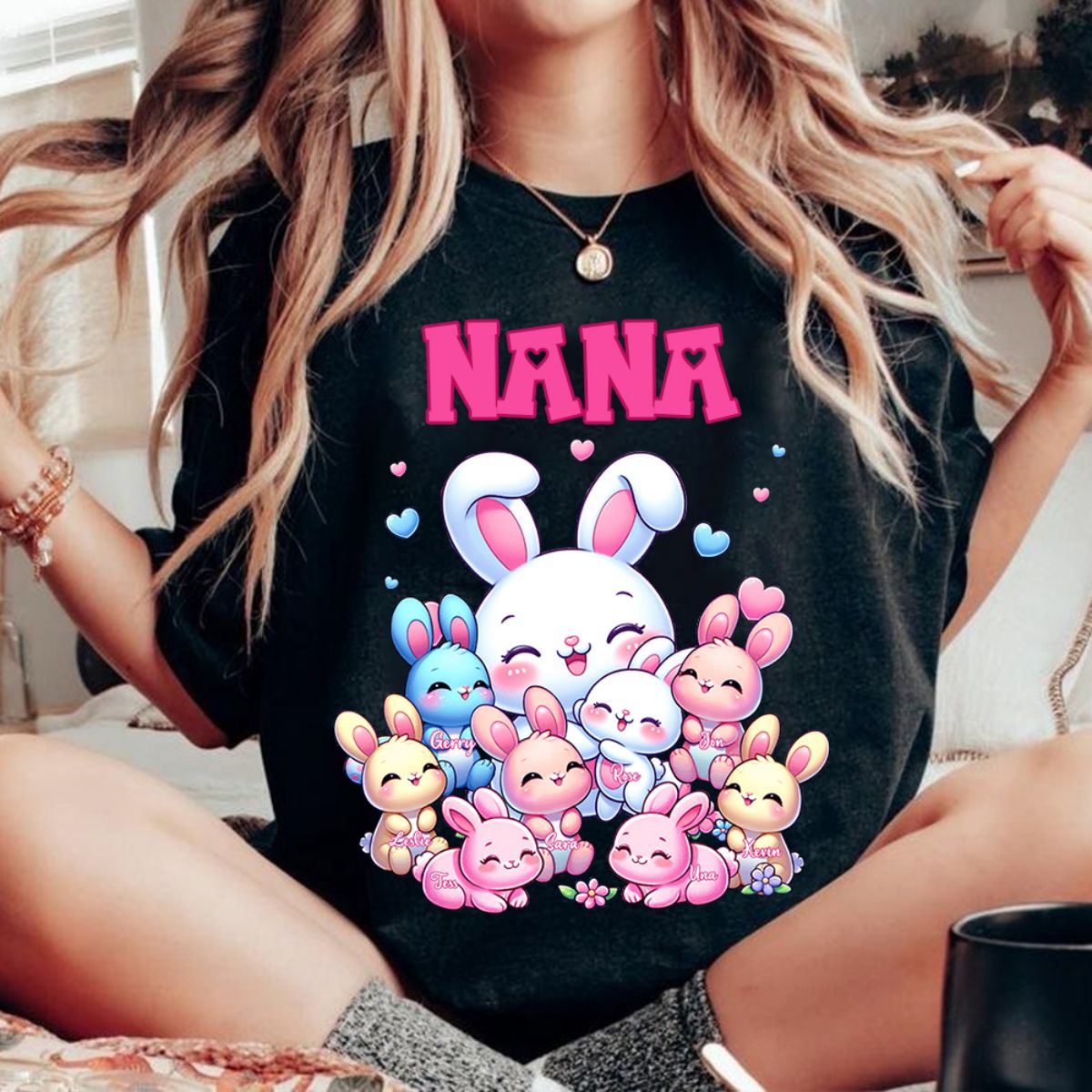 Personalized Easter Cute Rabbit Bunny Grandma T-shirt For Grandma Nana