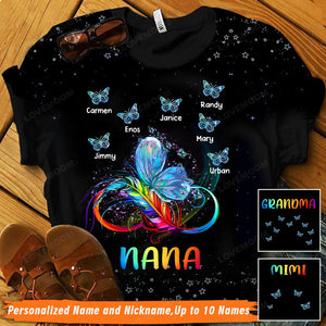 Personalized Colorful Feather Infinity Butterfly Grandma Mom Kids T-shirt