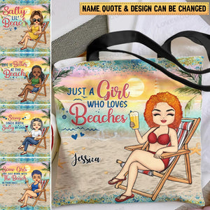Personalized Cloth Tote Bag - Gift For Beach Lovers - Just A Girl Who Loves Beaches