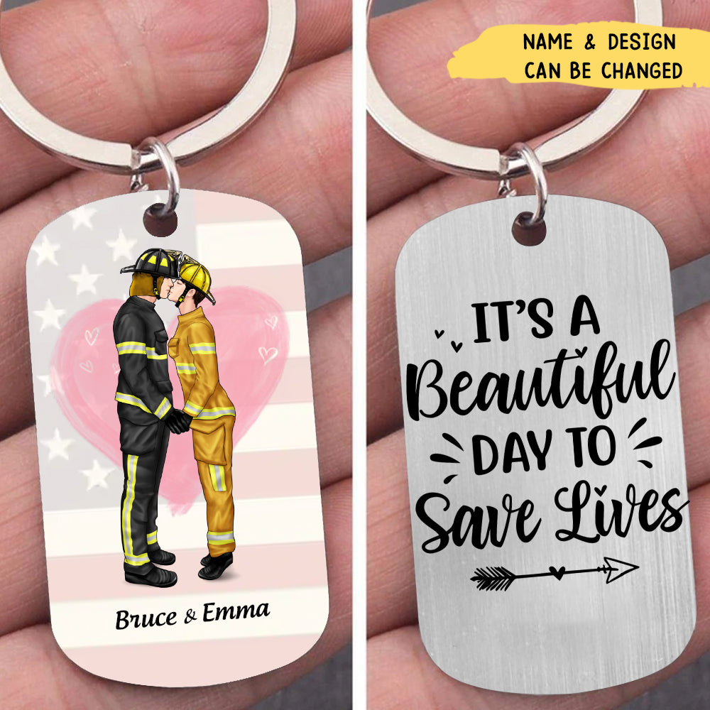 Personalized Engraved Stainless Steel Keychain Emergency Couple, Nurse and firefighter, Nurse and Cop, Army Wife, Police Couple, First responder Couple, Fireman and nurse