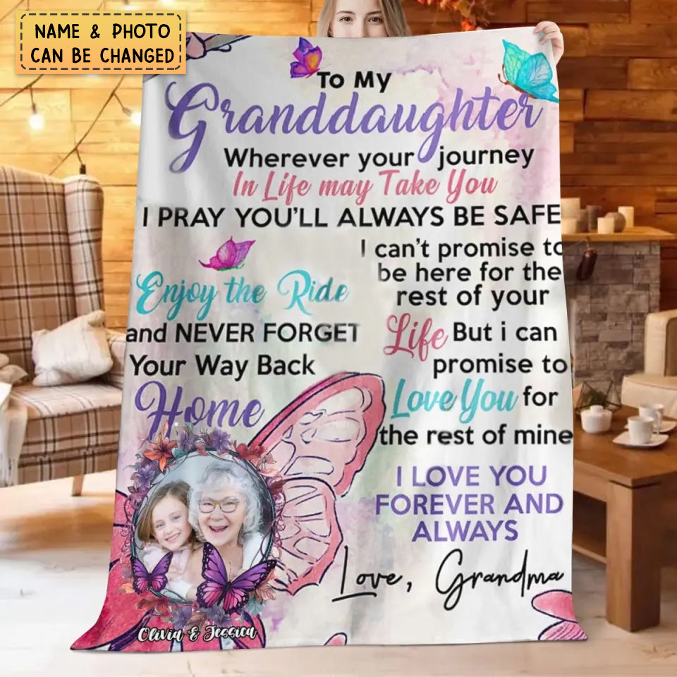 Personalized Upload Photo To My Granddaughter Love You Forever Blanket