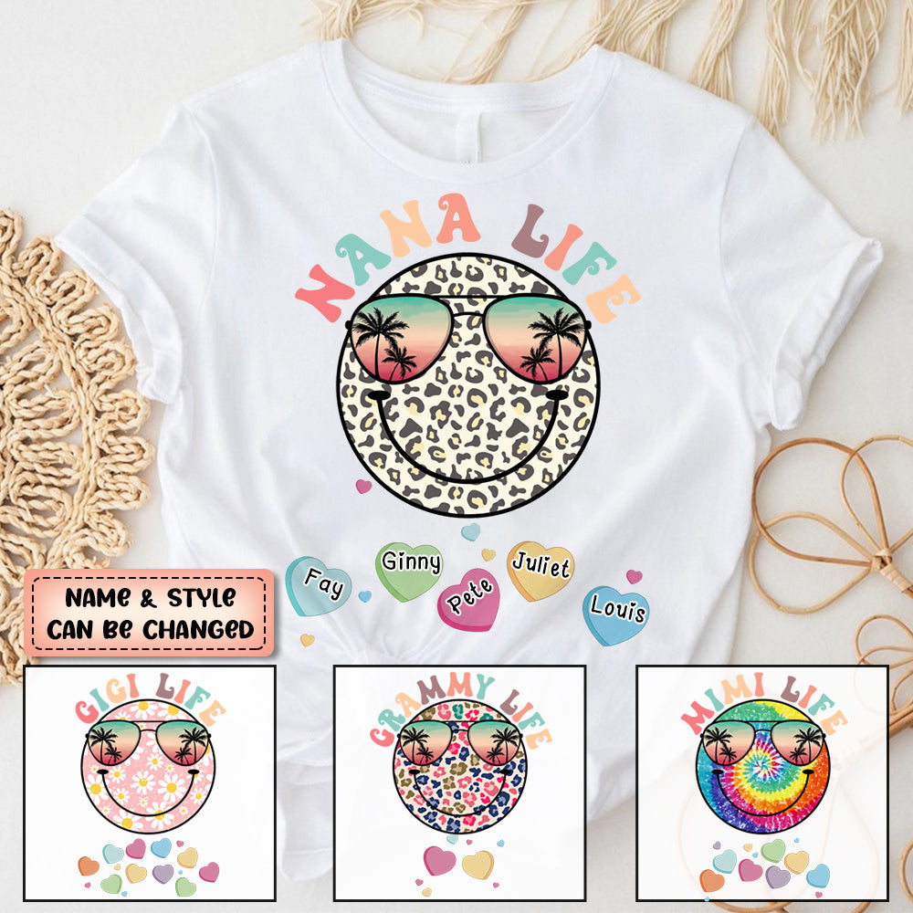 Personalized Grandma Life Beach Summer Smiley Face Vacation T-Shirt
