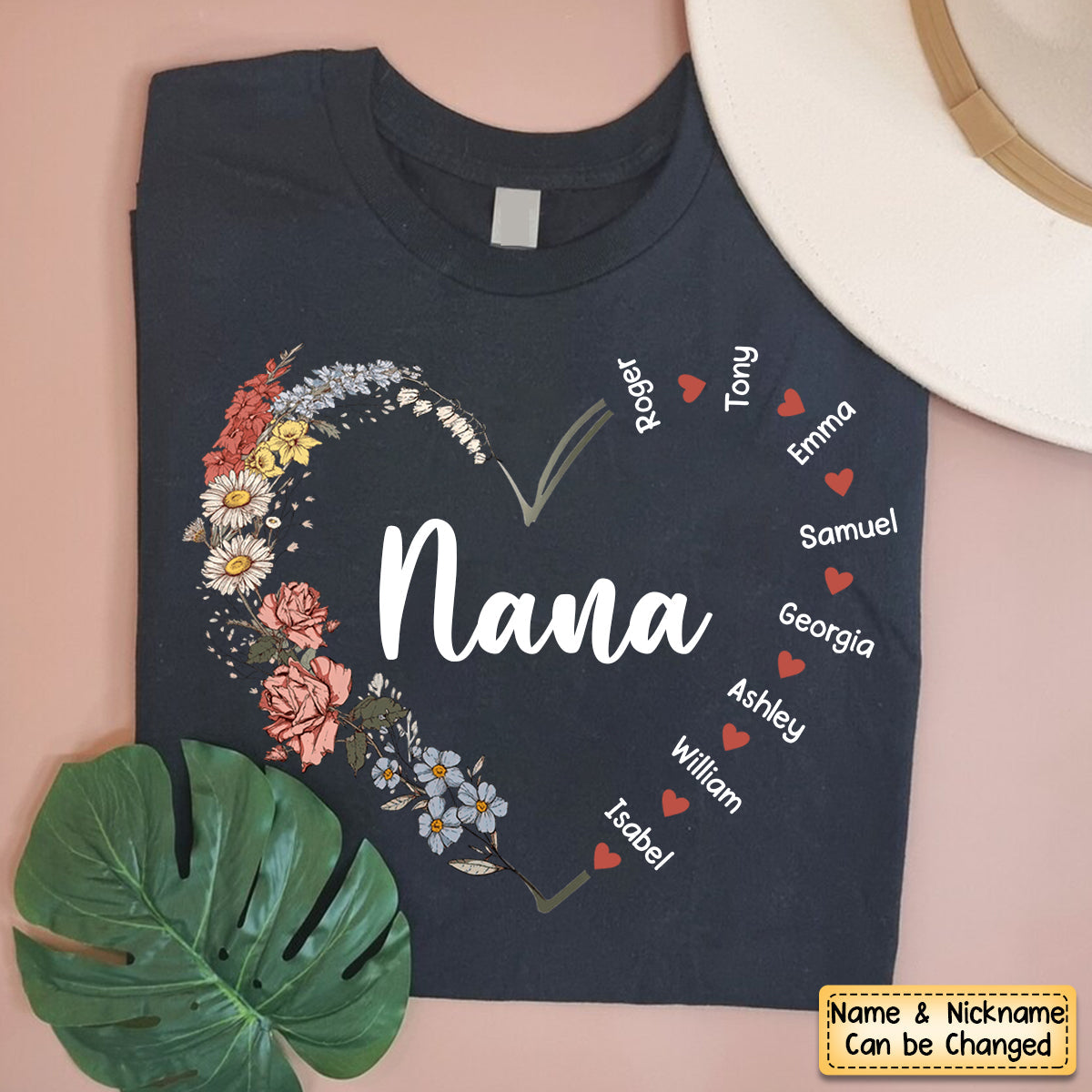 Flower Grandma Mom Heart Kids Personalized Pure Cotton T-Shirt