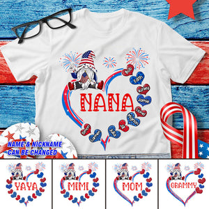 Personalized Nana 4Th Of July Hearts Independence Day T-Shirt