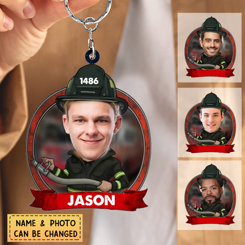 Personalized Upload Your Photo Firefighter Keychain