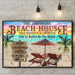 Life Is Better At The Beach Personalized Family Poster Canvas Print