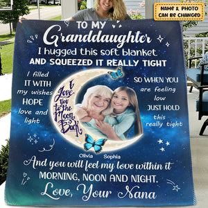 To My Granddaughter I Love You To The Moon And Back - Personalized Photo Blanket