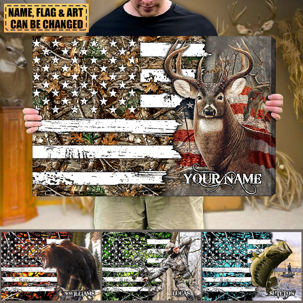 Personalized Canvas Gift For Hunters Custom Gift For Hunting Lover Custom Hunting Camouflage American Flag