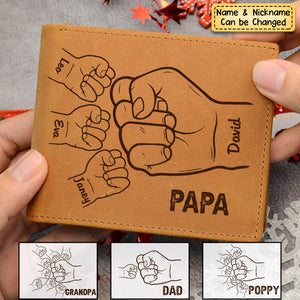 Personalized Hands Clenched Father & Kid Genuine Premium Leather Card Wallet