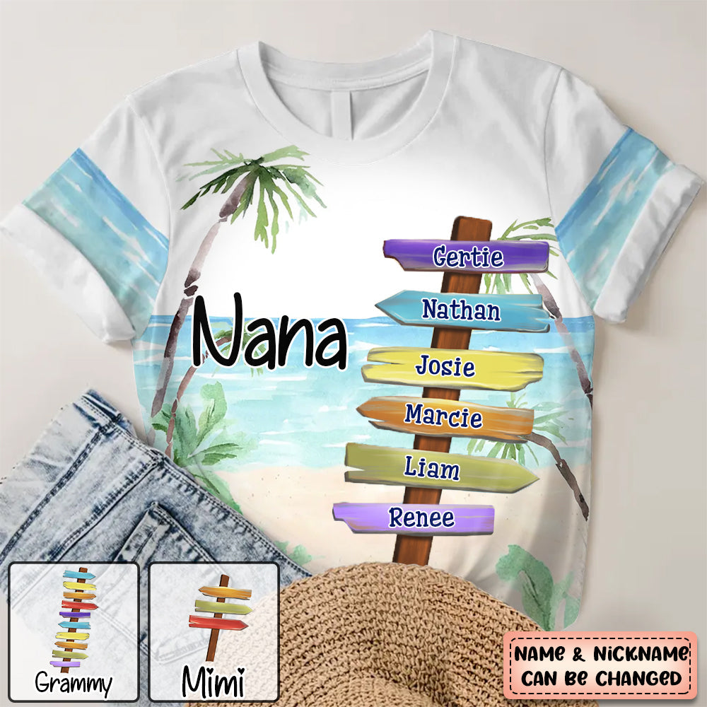Personalized Sea Beach Signpost Grandma T-shirt