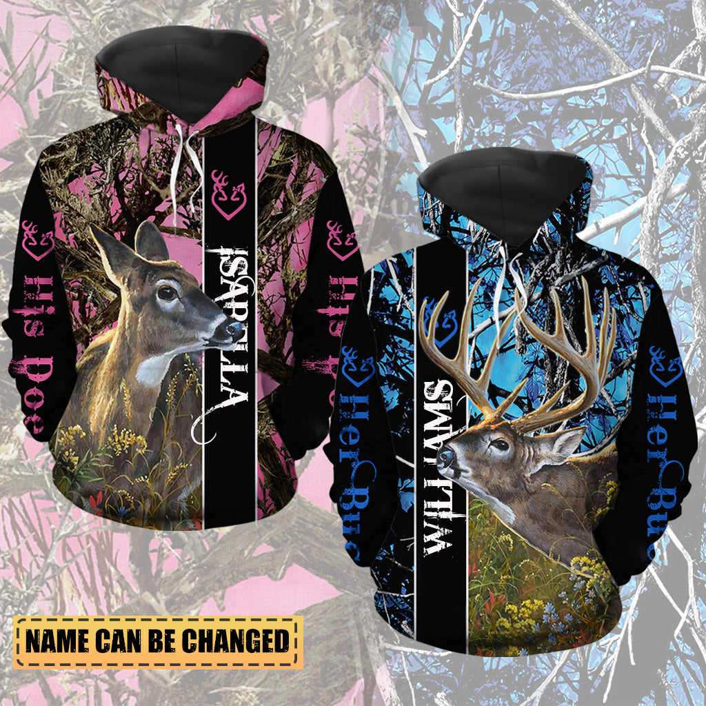 Personalized Her Buck His Doe All Over Print Valentine Gift Couple Matching 3D Hoodie