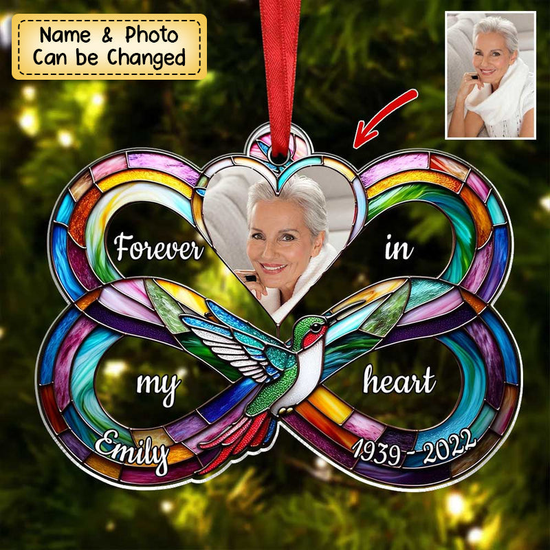 Personalized Upload Photo Heart Infinity Hummingbird, I Am Always With You Ornament