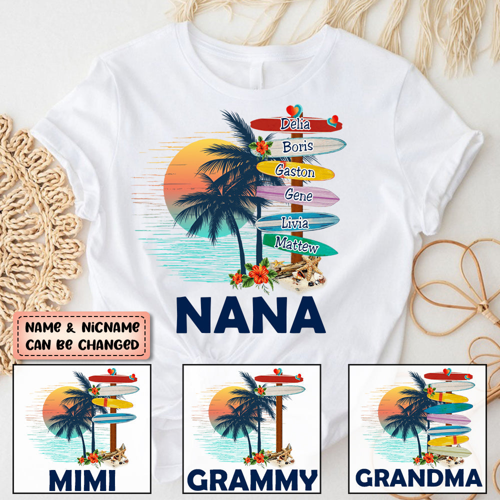 Personalized Grandma Surfboards Summer Vacation T-Shirt