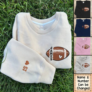 Personalized American Football Name And Number On Sleeve Embroidered Sweatshirt