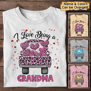Personalized I Love Being A Grandma Panther Pattern Truck Loading Love T-shirt