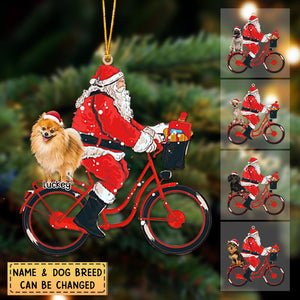 Santa Claus rides a bicycle and a dog Personalized Acrylic Christmas Ornament