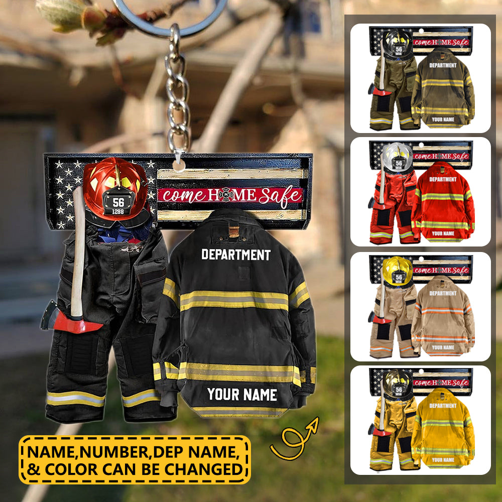 Personalized Firefighter Armor Come Home Safe Two Sides Keychain