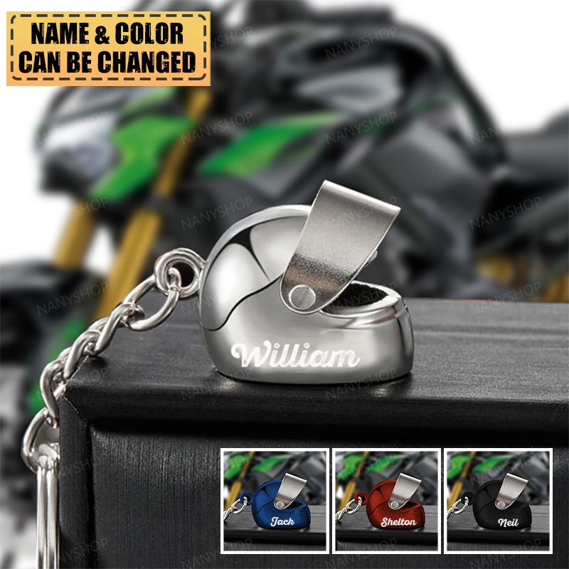Personalized Name Motorcycle Helmet Keychain Gift for Biker