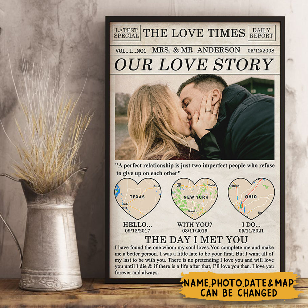 Our Love Story Custom Couple Map Personalized Poster-Gift For Couple