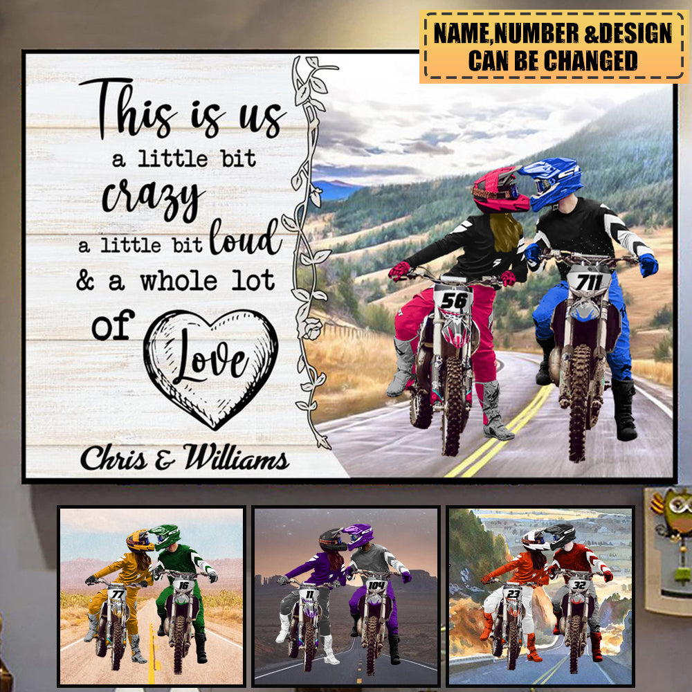 This Is Us A Little Bit Crazy Personalized Canvas Print, Sport Biker Couple Gift