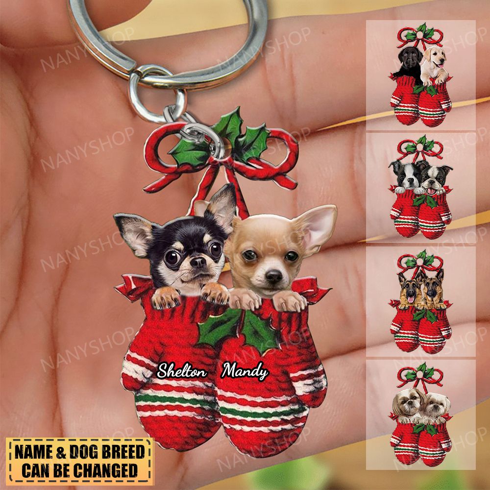 Personalized Dog Inside Your Gloves Christmas Holiday-Two Sided Keychain
