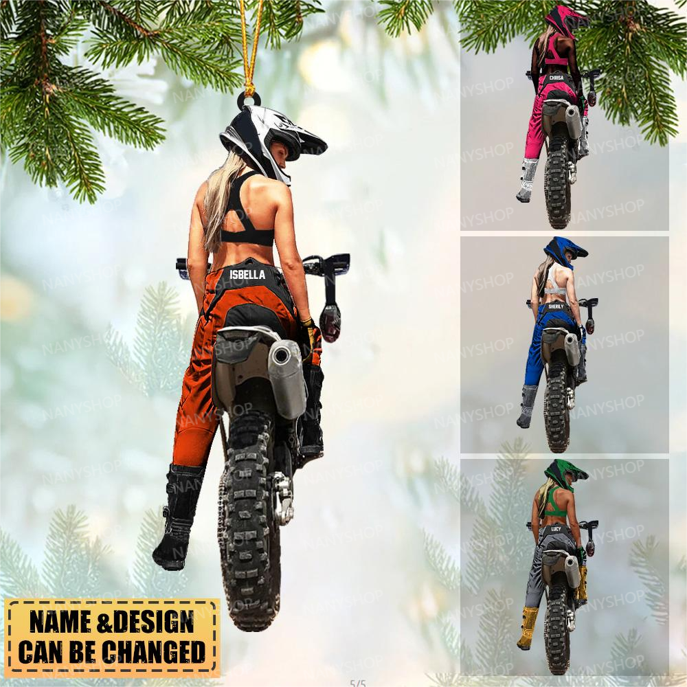 Personalized Girl on a Motorcycle-Two Sided Ornament