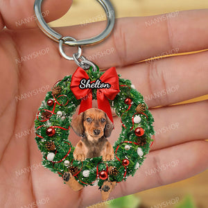 Personalized Dog & Christmas Wreath-Two Sided Keychain
