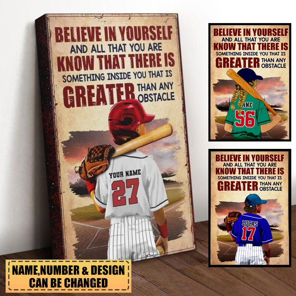 Personalized Baseball Canvas Poster-Believe In Yourself -Gift to son/grandson,Gift to daughter/grandaughter