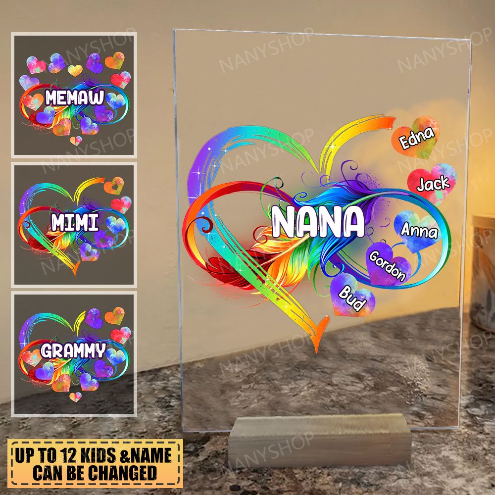 Personalized Grandma Mom Heart Rainbow Acrylic Plaque-Gift For Mom, Grandma