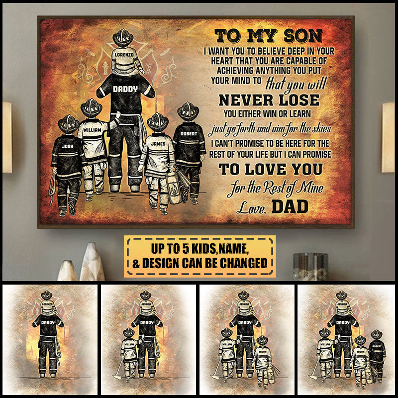 Personalized Firefighter Dad NEVER LOSE Custom Poster/Canvas-Gift For Son/Daugter