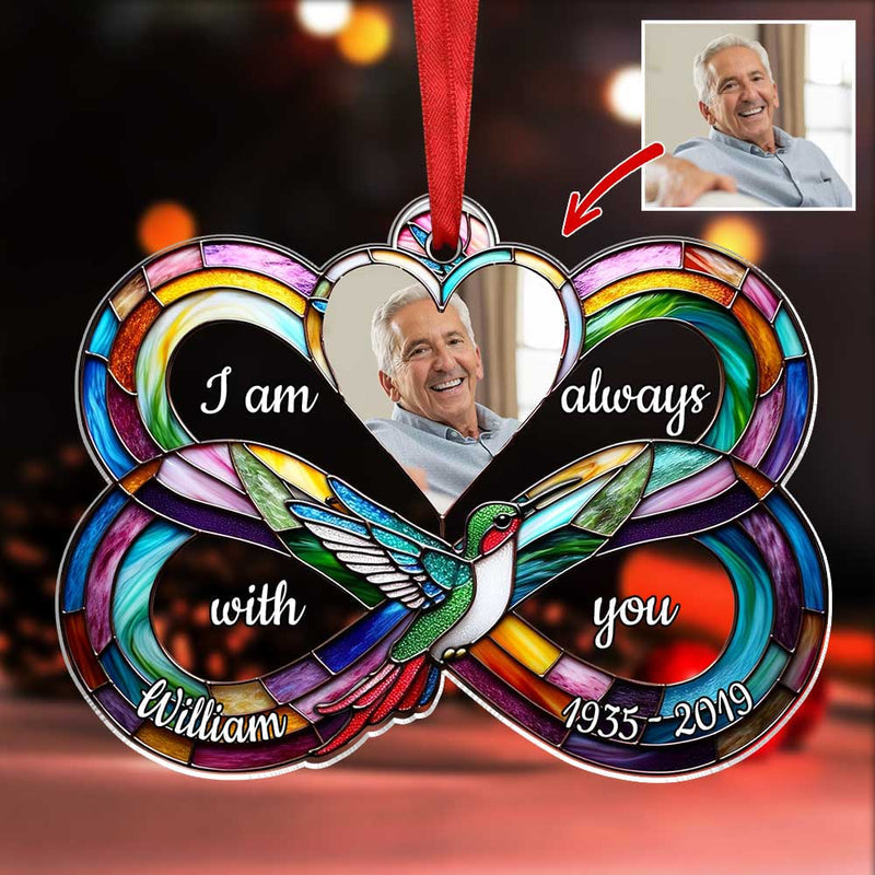 Personalized Upload Photo Heart Infinity Hummingbird, I Am Always With You Ornament