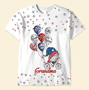 4th Of July Grandma With Balloons Happy Independence Day Personalized 3D T-shirt