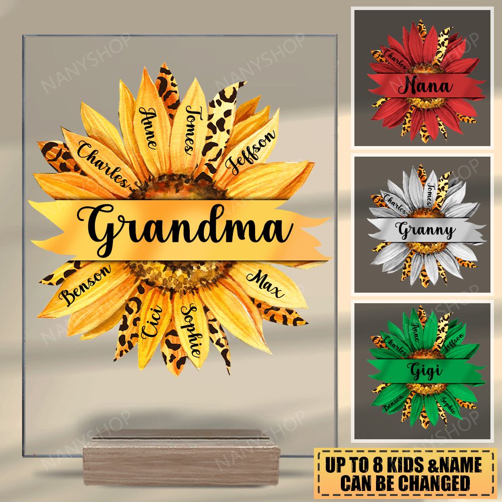 Personalized Grandma With Kids Sunflower Acrylic Plaque-Gift For Mom, Grandma