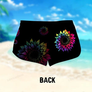 Personalized Grandma with Kid Name Tie Dye Sunflower Butterfly Woman Beach Shorts