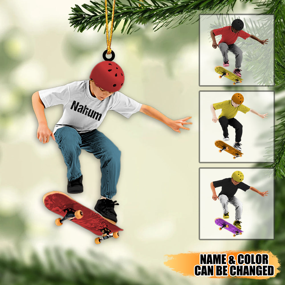 Personalized Skateboarding Boy Two Sided Ornament