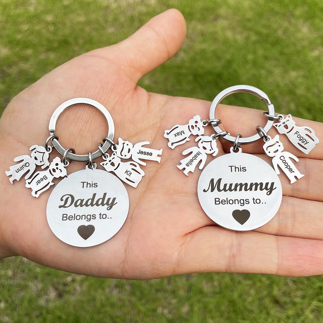 Customized Family Keychain Engraved with Kids and Pets Charms