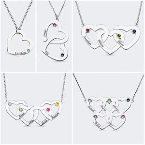 Mother's Day Gift Engraved 1-5 Intertwined Hearts Birthstones Necklace