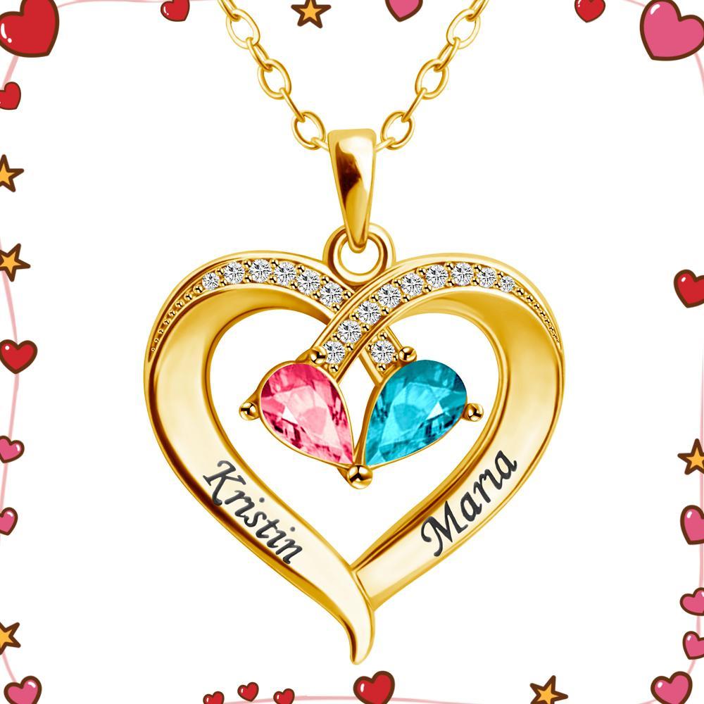 Couple Gift Forever Love Birthstone & Diamond Heart Necklace