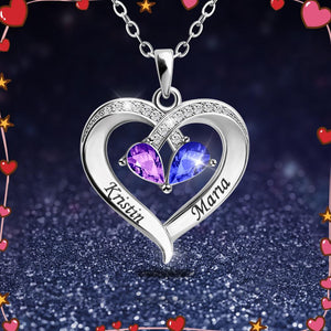 Couple Gift Forever Love Birthstone & Diamond Heart Necklace