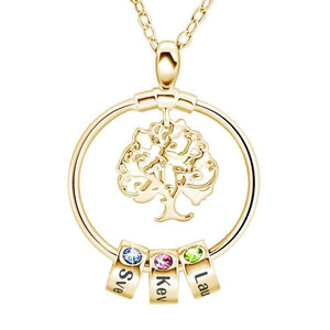Mother's Day Gift Personalized Family Tree with Name&Birthstone Charms Necklace