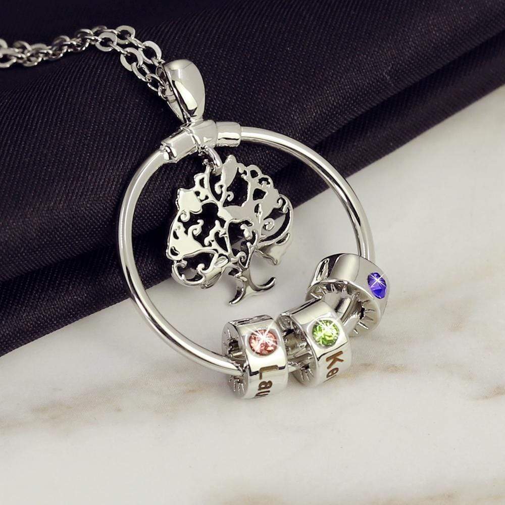 Mother's Day Gift Personalized Family Tree with Name&Birthstone Charms Necklace