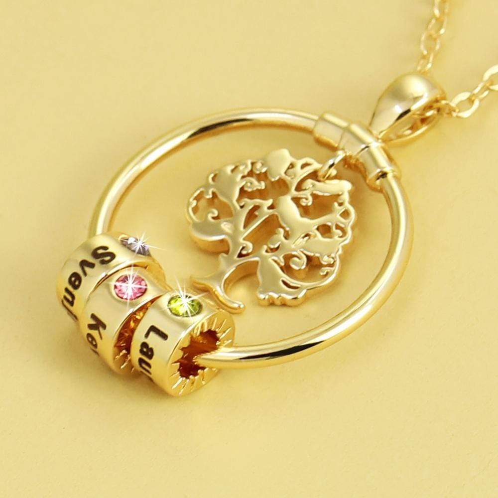 Mother's Day Gift Personalized Family Tree with Name&Birthstone Charms Necklace