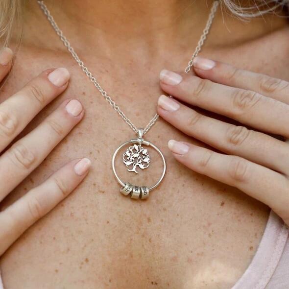 Mother's Day Gift Personalized Family Tree with Name&Birthstone Charms Necklace