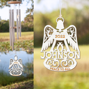Personalized Angel Bell Wind Chimes, Memorial Home Decor For Loss Of Loved Ones, Peach To All