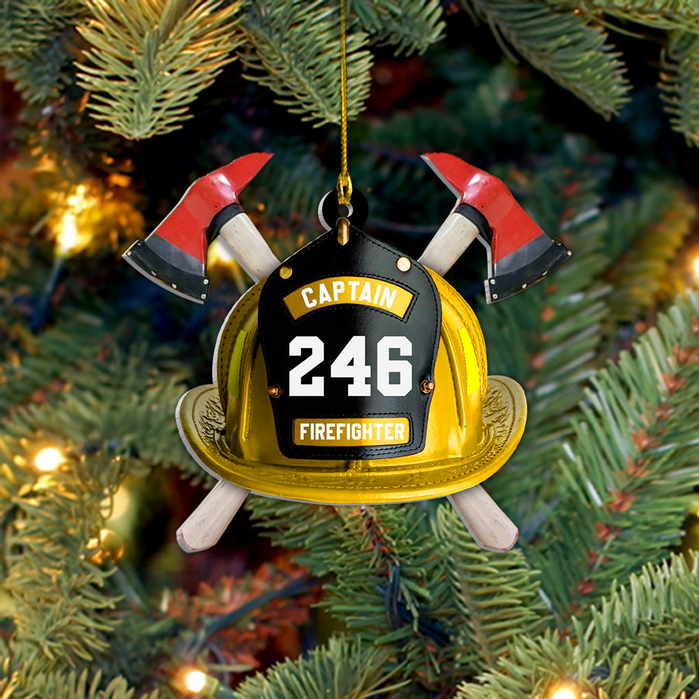 Personalized Firefighter's Helmet Flat Acrylic Ornament Two Sides Xmas