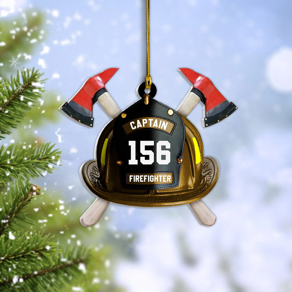 Personalized Firefighter's Helmet Flat Acrylic Ornament Two Sides Xmas