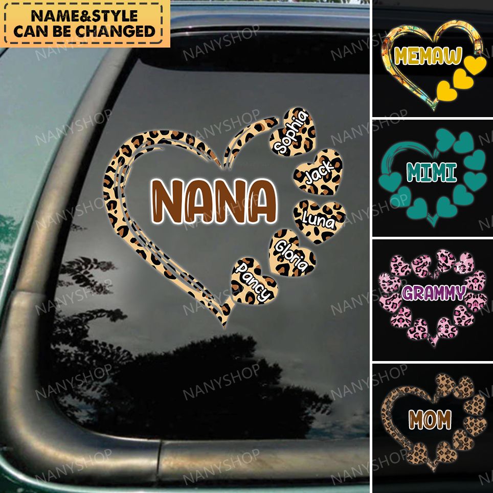 Personalized Grandma/Mom Heart Leopard Sparkle Decal